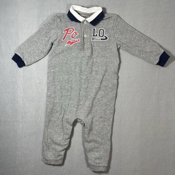 Polo Ralph Lauren toddler 12 Months One Piece Jumpsuit Polo Collared Grey - Picture 1 of 9